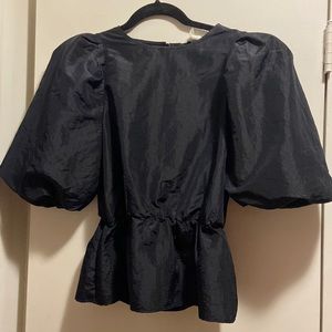 H&M Black Taffeta puff sleeve Top